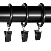 "20-Pack Vintage Black Curtain Rings with Clips - Perfect for Drapery & Bows, Fits 1" Rods, 2" Interior Diameter"