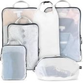 TRIPPED Travel Gear: Large Compression Packing Cube Set with See-Through Mesh for Organized Travel (White)