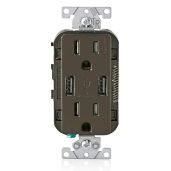 Leviton T5632-B 15-Amp USB Charger Duplex Receptacle - Brown, Tamper Resistant, 1-Pack