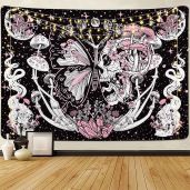Lyacmy Skull & Mushroom Tapestry - Aesthetic Wall Hanging for Room Decor (70.9 x 92.5 in) - Moth, Moon & Stars, Snake Design
