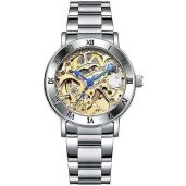 MASTOP Women's Steampunk Automatic Watch: Silver & Gold Skeleton Mechanical Bracelet for Ladies