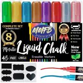 MMFB Arts & Crafts Chalk Markers - Non-Toxic Liquid Chalk Pens for Windows, Blackboard & More (8 Pack Metallic 5mm)