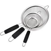 Makerstep Fine Mesh Strainer Set - 3 Stainless Steel Sizes for Kitchen Sifting & Straining