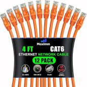 Maximm Cat 6 Ethernet Cable 4ft (12-Pack) - High-Speed 10Gbps LAN Network Cable - Orange UTP, 550MHz Patch Cord