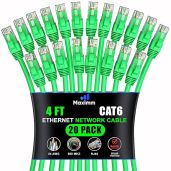 Maximm Cat 6 Ethernet Cable 4ft (20-Pack) - High-Speed 10Gbps LAN & Network Cables - Green UTP Patch Cord