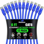 Maximm Cat 6 Ethernet Cable 6ft (12-Pack) - High-Speed 10Gbps LAN & Network Cables - UTP, 550MHz, Blue