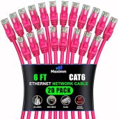 Maximm Cat 6 Ethernet Cable 6 ft (20-Pack) - High-Speed LAN Cable, Internet Cable, Patch Cable, and Network Cable - UTP, 10Gbps, 550MHz Ethernet Cord - Pink