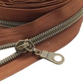 Buy MebuZip #5 Antique Brass Nylon Coil Zippers - 10 Yards with 25 Pulls for DIY Sewing & Craft Projects (Brown)
