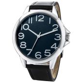 NUOVO Men's 45mm Classic Quartz Watch with Black Leather Strap - Easy to Read Large Dial & White Arabic Numerals