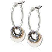 Shop Nine West Shaky Drop Off Hoop Earrings - Silver, Gold & Hematite Tri-Tone Style