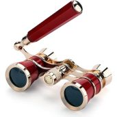 Opera Glasses 3X25 Binoculars for Theater & Concerts - Portable BK7 Optical Telescope for Adults & Kids (Red)