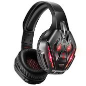 PHOINIKAS PS5 Gaming Headset: Wireless Bluetooth 5.3, 40H Playtime, Detachable Mic for PS4, PC, Switch & Xbox One - Red