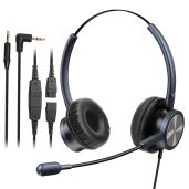 Noise-Canceling Phone Headset with 2.5mm & 3.5mm Connectors for Deskphones, PCs, & Laptops - Ideal for Call Centers & Office Use