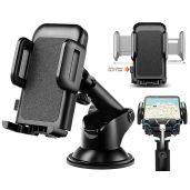 Pokanic Car Cell Phone Mount Adjustable 360 Rotation Stand Holder Three-Side Grips Design One Touch Clamp Compatible with iPhone Galaxy Note Pixel Universal (Dashboard Mount)