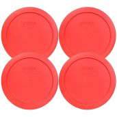 "Pyrex 7201-PC Round Red 6.5" 4 Cup Lid Set - 4 Pack for Glass Bowls"