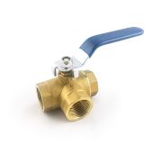 "QWORK 3-Way L-Port Ball Valve - 1/2" NPT Female, Lever Handle, Durable Forged Brass"