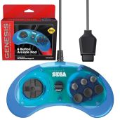 Retro-Bit Sega Genesis 6-Button Arcade Controller - Official Blue Pad for Classic Gaming