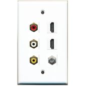 RiteAV Wall Plate: 3 RCA, 2 HDMI & 1 Coax Cable TV Port - White for Easy Connectivity