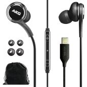 SAMSUNG AKG USB Type C Wired Earbuds - Noise Isolating, Deep Bass, with Remote & Microphone - Black Velvet Pouch Included