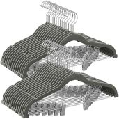 SONGMICS 30-Pack Velvet Pants Hangers - Adjustable, Non-Slip, Space-Saving for Skirts & Coats - Heavy-Duty Gray UCRF12V30