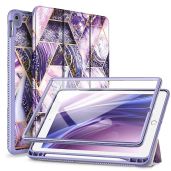 SURITCH Case for iPad Air 3 2019(3rd Gen)/iPad Pro 10.5 2017,[Built-in Screen Protector][Pencil Holder] Full Body Trifold Stand Protective Case Cover with Auto Wake/Sleep for Apple iPad-Purple Marble