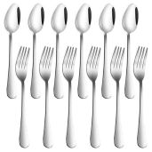 "Heavy-Duty Stainless Steel Dinner Forks & Spoons Set of 12 - 8" Forks & 7" Spoons for Durable Dining"