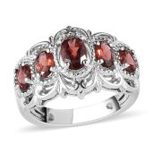 Shop LC Garnet 5 Stone Statement Ring - Platinum Plated Victorian Jewelry for Women, Perfect Bridesmaid Gift, Size 5, 1.35 Ct