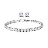 Shop LC Tennis Bracelet & Stud Earrings Set - Silvertone Cubic Zirconia Jewelry for Women - Perfect Christmas Gifts!