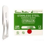 Swann-Morton #10R Sterile Surgical Blades - Stainless Steel, Individually Packed, Box of 100 for Precision Surgery
