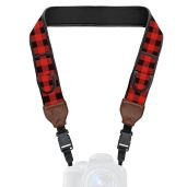 USA Gear TrueSHOT Neoprene Camera Strap - Padded, Quick Release, Fits Canon, Nikon, Sony DSLRs & Mirrorless - Red Plaid