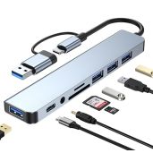 VIENON 8-in-1 USB C Hub: Aluminum USB 3.0 Splitter with Card Reader & Aux for MacBook Pro, Air & More Devices