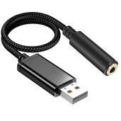 USB to Audio Jack Adapter (18cm) - External Sound Card for PC, Laptop, PS4 & More | 3.5mm Aux Stereo Converter