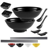 Unbreakable Ramen Bowl Set: 2 Large Melamine Bowls, Chopsticks & Spoon for Pho, Udon & More - Red-Black