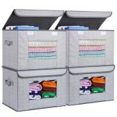 Univivi 4-Pack Fabric Foldable Storage Boxes - Large Stackable Bins with Lids for Home & Office Organization (Gray, 17x12x12)