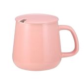 VOBAGA 14 oz Coffee Cup with Lid - Stylish Flat-Bottom Tea Mug for Daily Use (Pink)