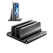 Vaydeer Vertical Laptop Stand for Desk, Dual Slots Plastic Laptop Holder with Space Saving 4-in-1 Design, Adjustable Laptop Stand Supports MacBook, Chromebook, Surface, Dell