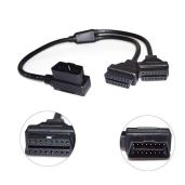 "Vgate 16 Pin OBD2 Diagnostic Extender Cable - 19" Male to Dual Female Y Splitter for Easy Vehicle Diagnostics"
