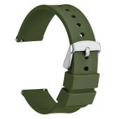 WOCCI 24mm Silicone Watch Band - Quick Release Rubber Strap with Silver Buckle in Military Green