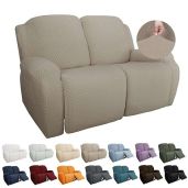 YEMYHOM 6-Piece Stretch Recliner Slipcover Set - Jacquard Sofa Cover with Side Pocket, Elastic Bottom, Medium Khaki