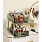 Colorsmoon 2-Tier Makeup & Skincare Organizer - Large Gem Green Perfume Storage with Removable Dividers for Vanity & Bathroom