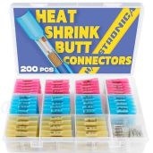 200PCS Marine Grade Heat Shrink Wire Butt Connectors - Waterproof Tinned Copper, 26-10 Gauge, 4 Colors & Sizes